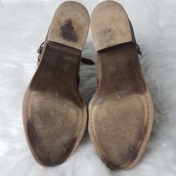 Franco Sarto Linden Brown Block Heel Strappy Ankle Short Moto Booties Size 6.5 - Picture 8 of 8